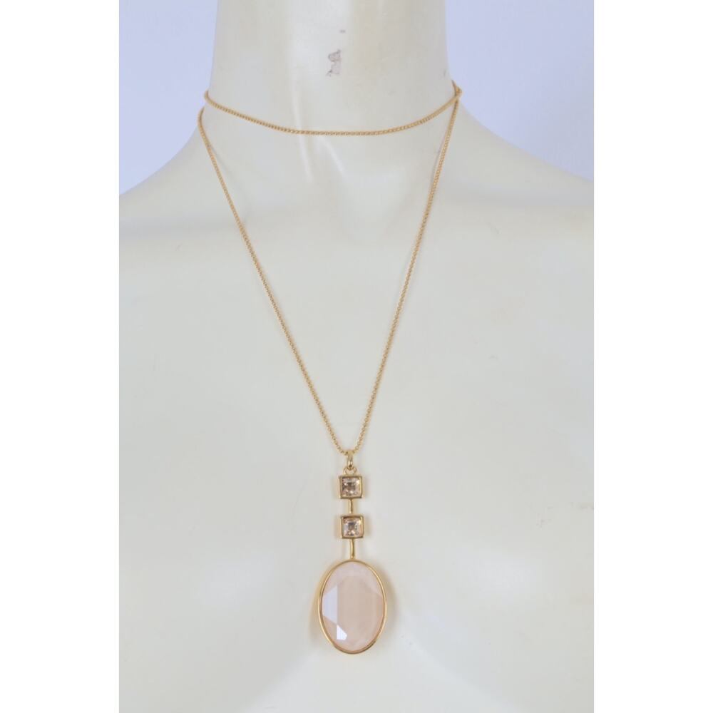 Touchstone Sunrise Gold Tone Oval Rhinestone Crystal Pendant Necklace Adjustable